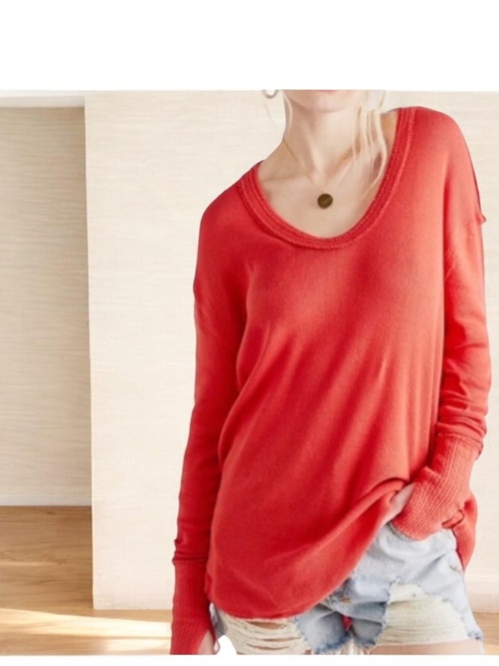 FREE PEOPLE COLBY LONG SLEEVE THUMBHOLE TOP SMALL MEDIUM